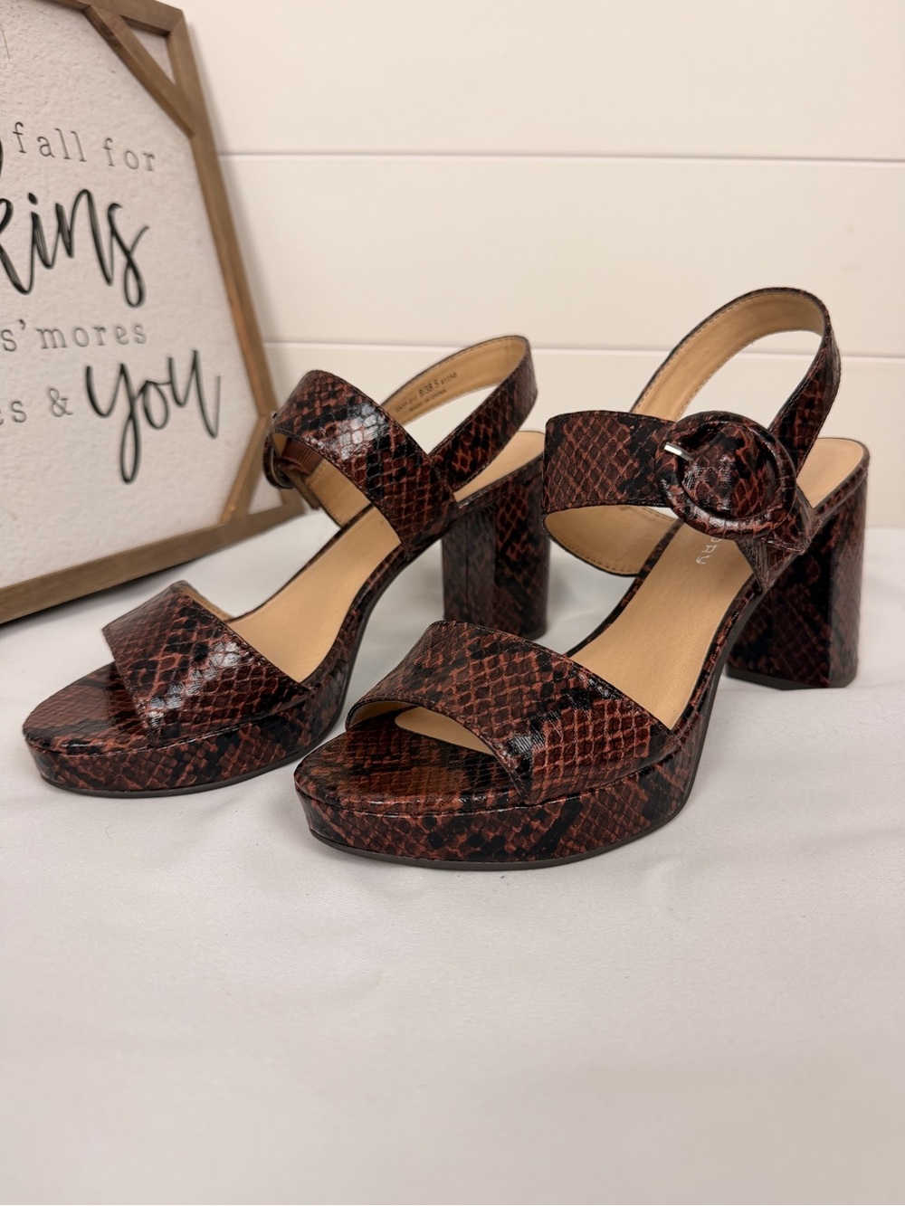 CL by Laundry Brown Snake-Print Platform Block Heels